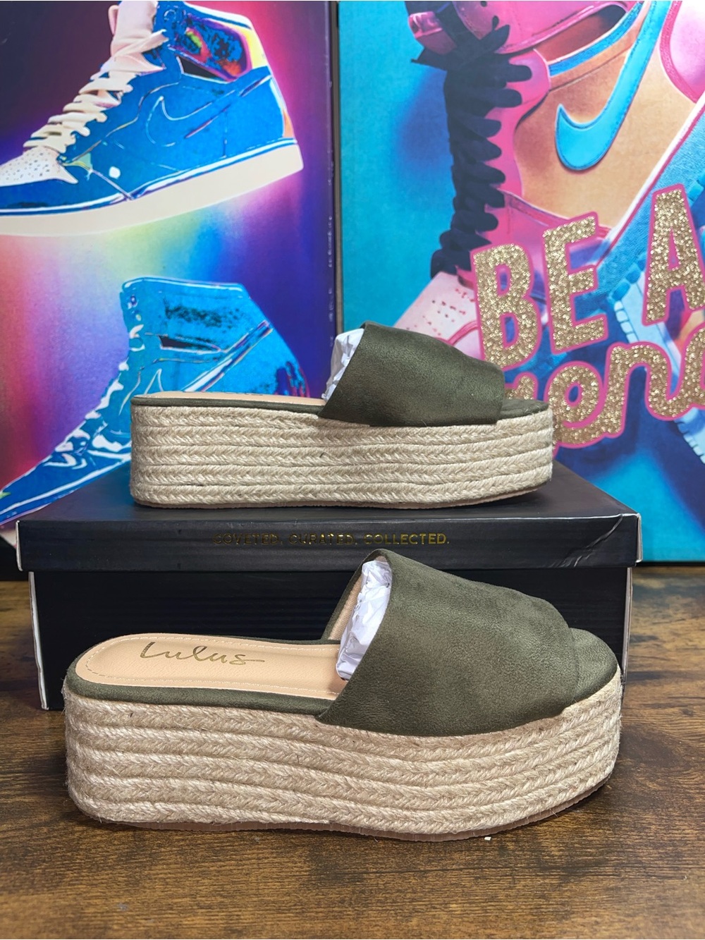 Lulus O'Ahu 2 Green Suede Espadrille Platforms green size 5 - Picture 2 of 11